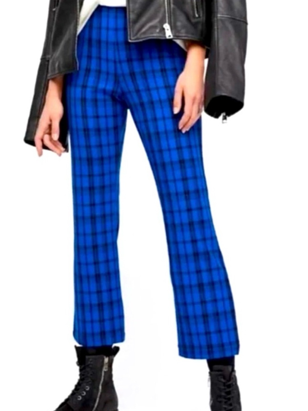 Free People Cobalt Blue Plaid Stretch Dress Pants